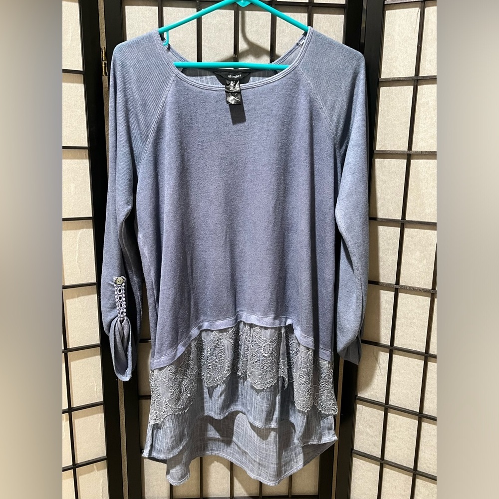 ALI MILES Light BLUE Layered Lace-Trim Cardigan TUNIC WOMEN SIZE L